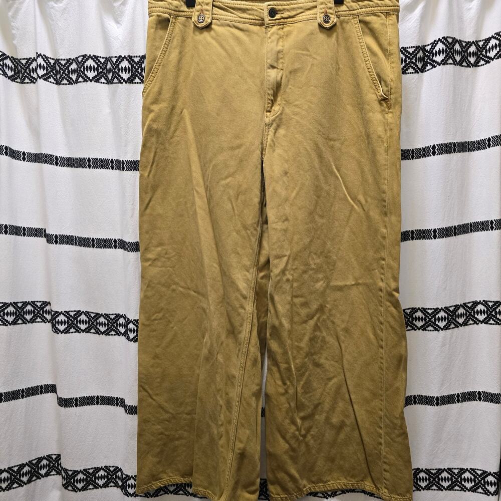 Pilcro mustard yellow wide leg high rise jeans non stretch denim size 33